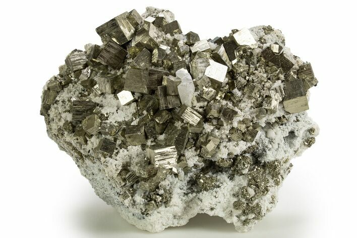 Gleaming Cubic Pyrite Cluster with Quartz & Fluorapatite - Peru #329326